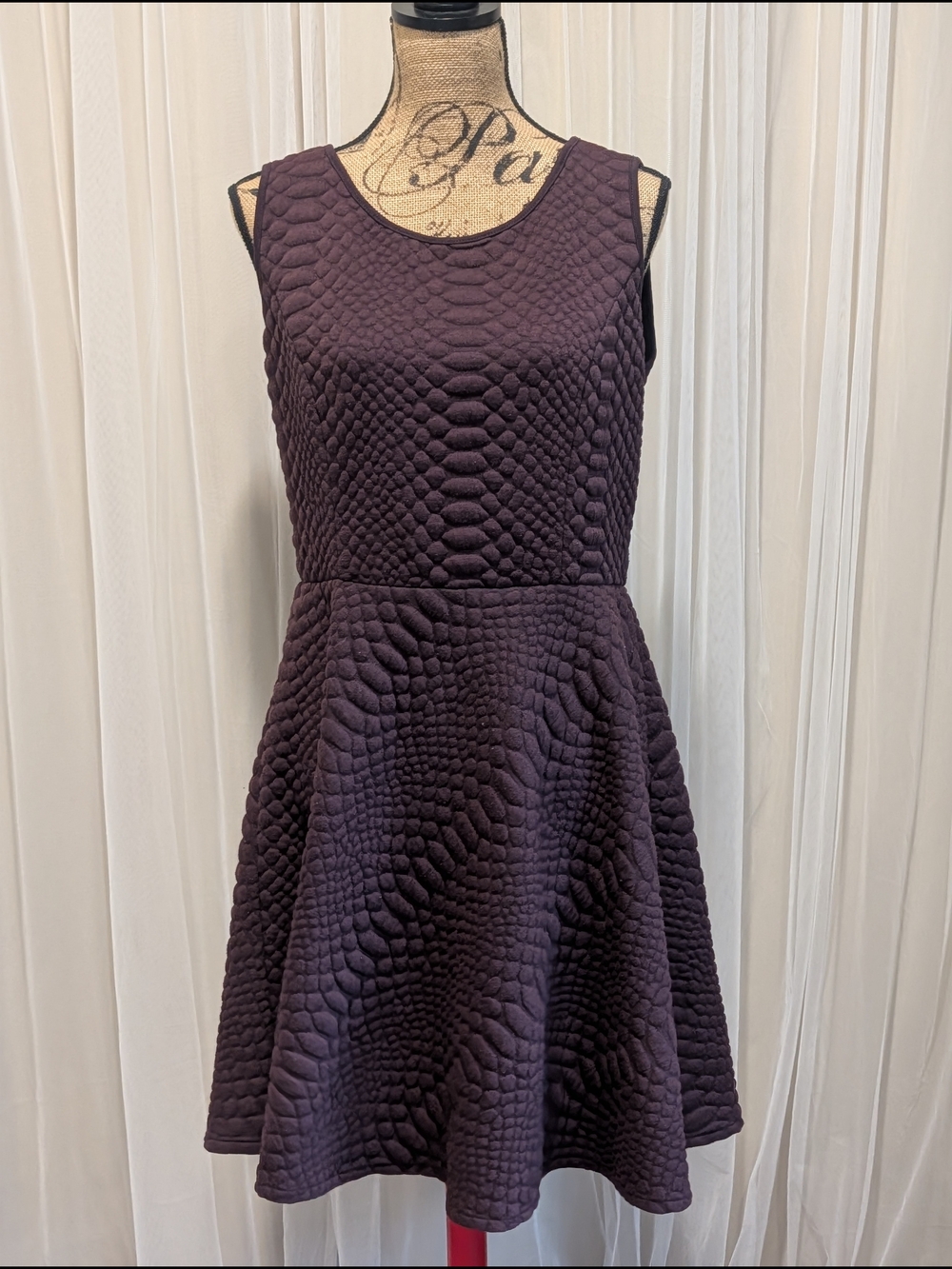 Sharagano Sleeveless Textured Fit-and-Flare Dress in Plum